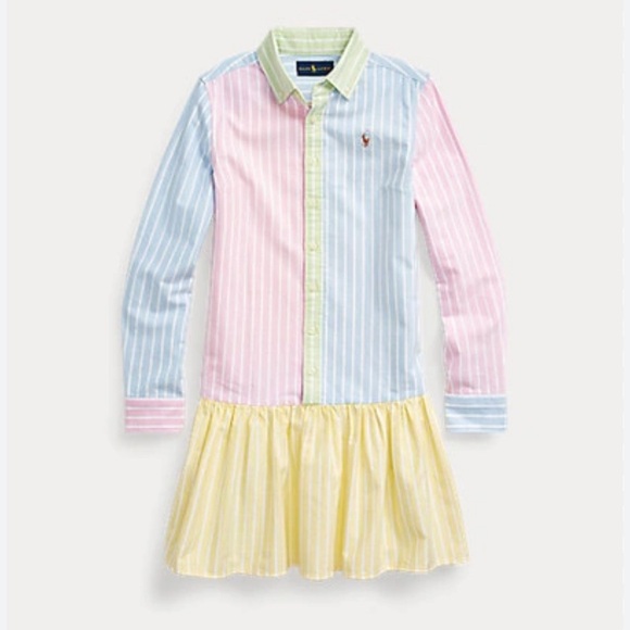 Polo Ralph Lauren Kids' Cotton Oxford Fun Shirtdress In White Multi - Picture 1 of 13